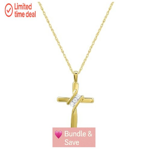 10K Gold Diamond Cross Pendant Necklace 18 Inch Chain - Picture 2 of 8